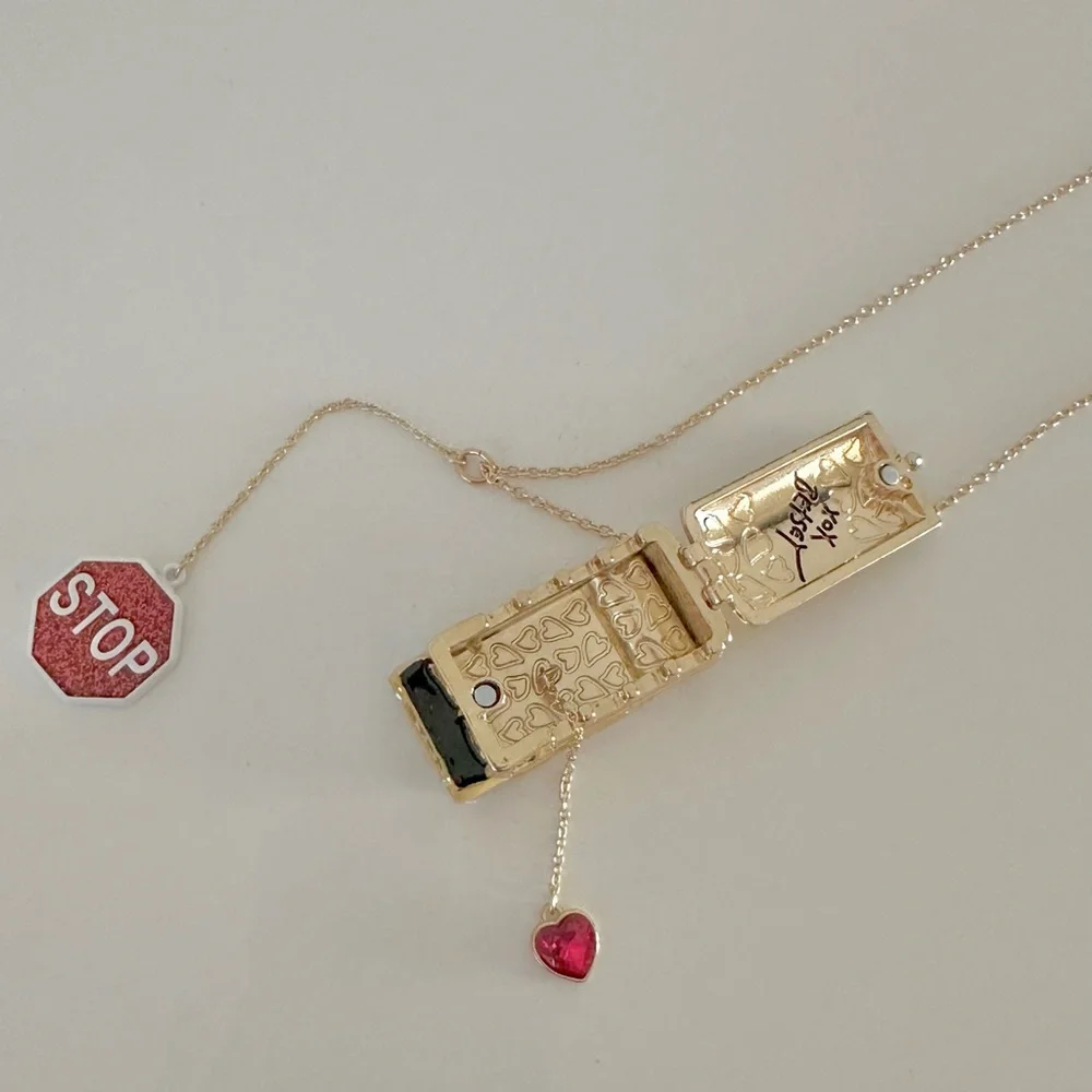 Betsey Johnson BACK TO SCHOOL Gold Tone Yellow Bus Heart Locket Long Nec… - Picture 11 of 14